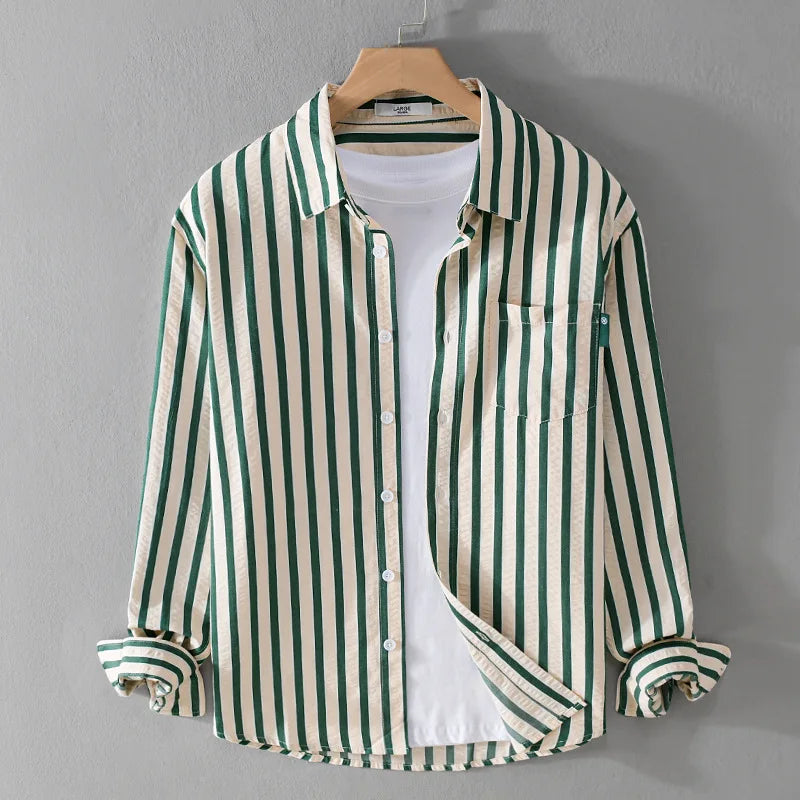 Men's Striped Button-Up Shirt with Tailored Fit for Casual and Smart Wear