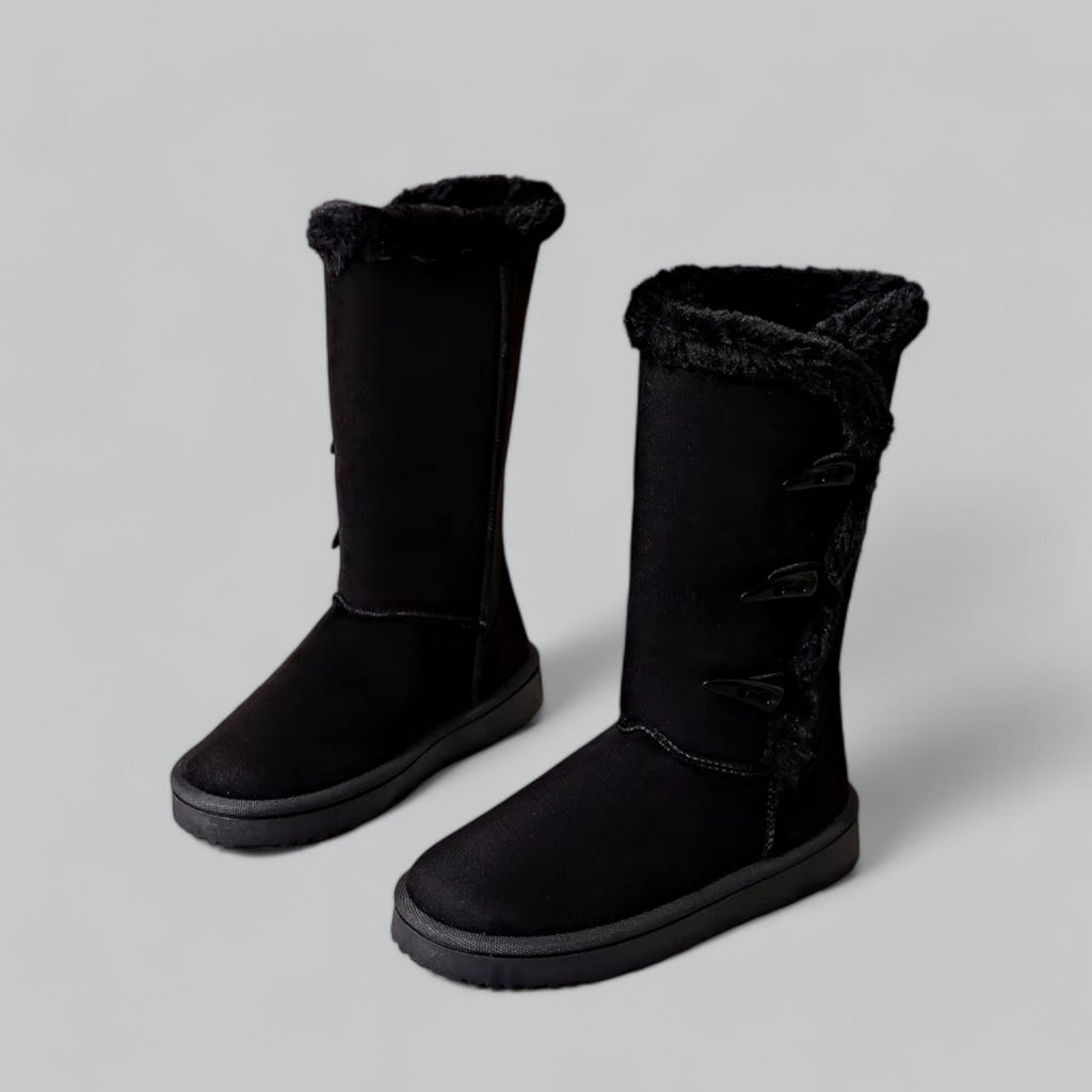 Bottes d’hiver mi-mollet pour femmes, doublées de fausse fourrure