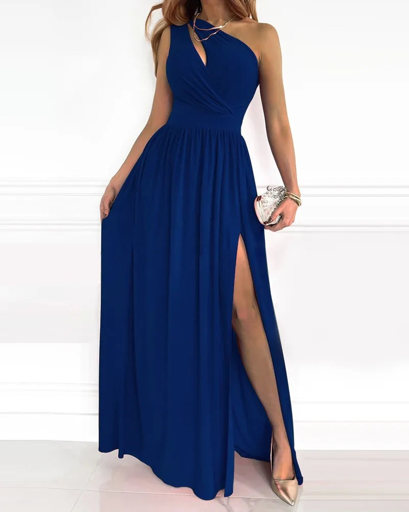 Women One-Shoulder Maxi Dress with Flowing Skirt and Elegant Fit
