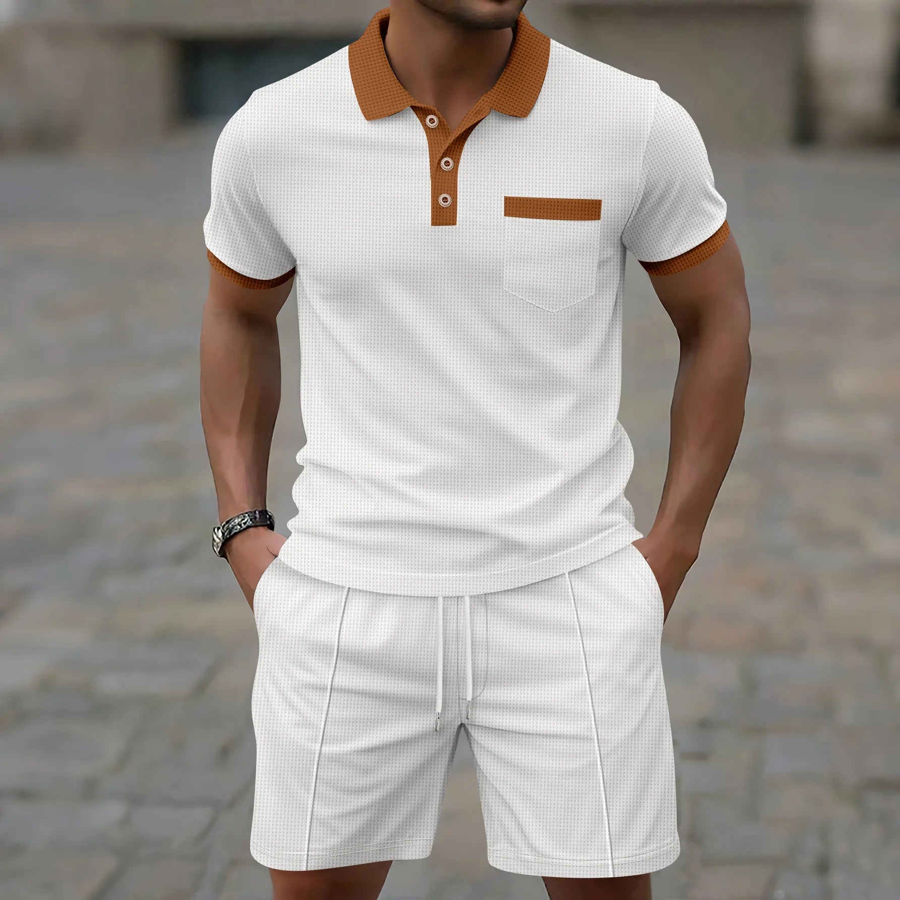 Men’s Textured Polo Short Set