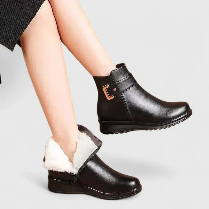 Women's Fur-Lined Buckle Ankle Boots