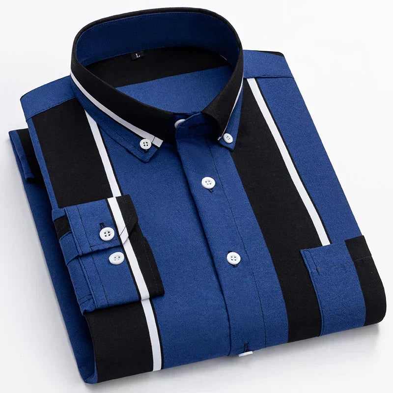 Herren-Retro-Streifenhemd mit Knopfleiste