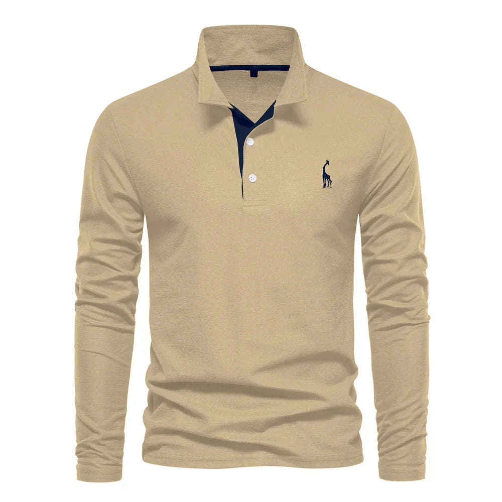 Langærmet poloshirt til mænd med kontrastdetaljer
