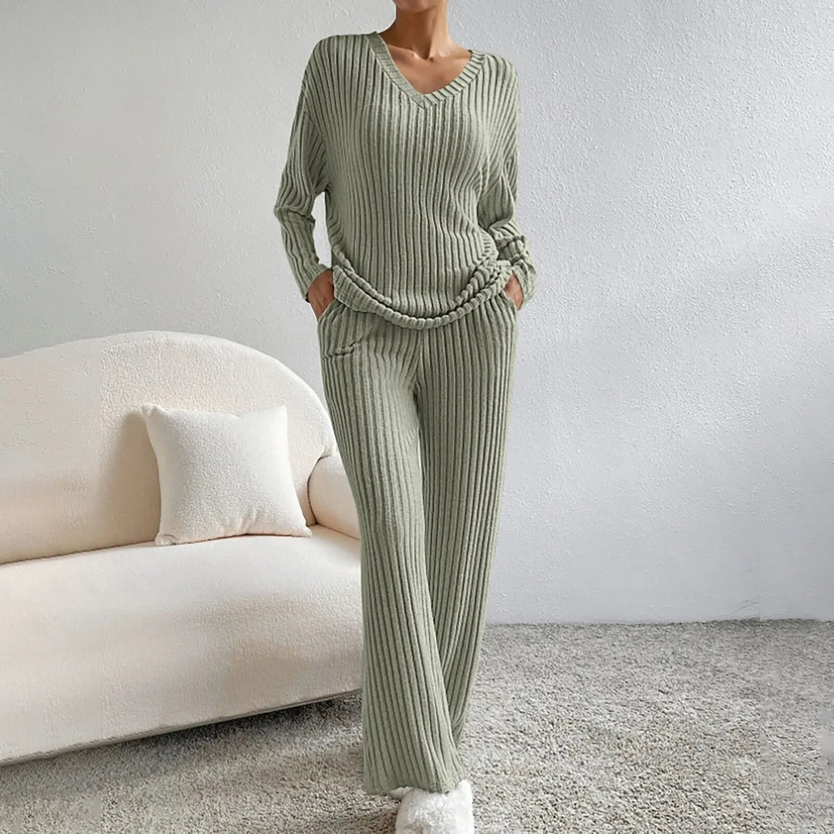 Ensemble d’intérieur pour femme en maille côtelée