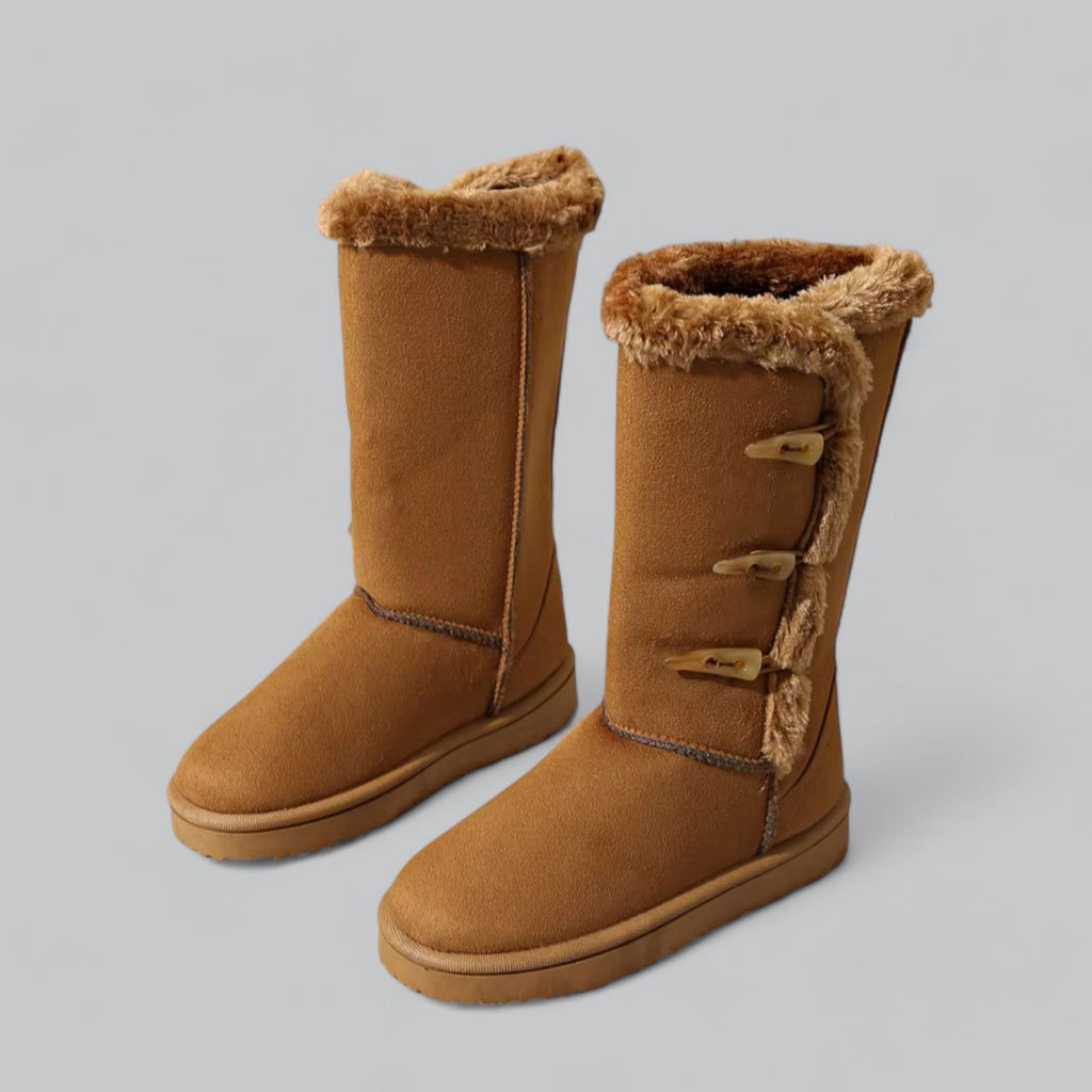 Bottes d’hiver mi-mollet pour femmes, doublées de fausse fourrure