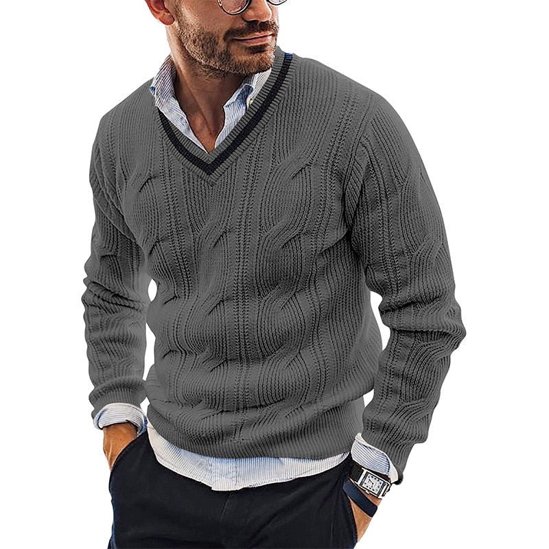 Men's Cable Knit V-Neck Sweater