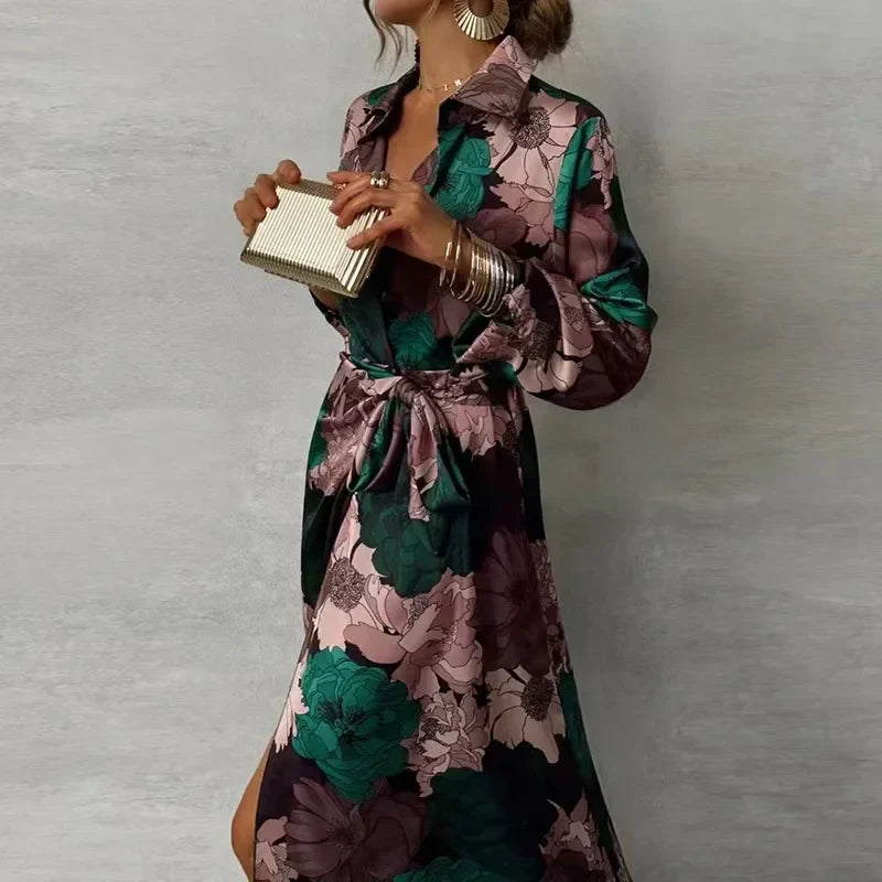 Women's Elegant Belted Maxi Dress for Refined Evening and Occasion Wear
