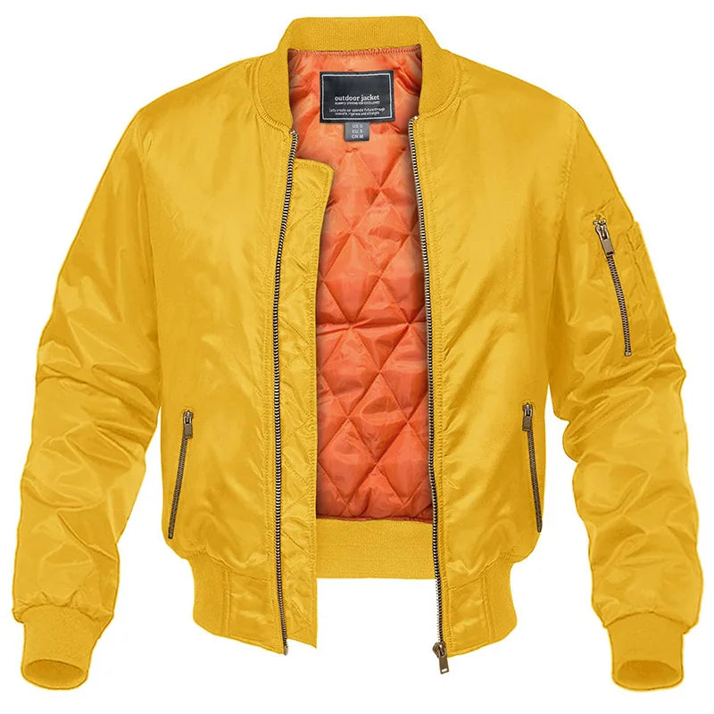 Men's Bomber Jacket with Quilted Lining and Zip Pockets