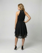 Women's Layered Halterneck Dress with Flowing Chiffon Skirt for Elegance