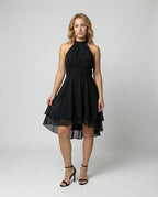 Women's Layered Halterneck Dress with Flowing Chiffon Skirt for Elegance