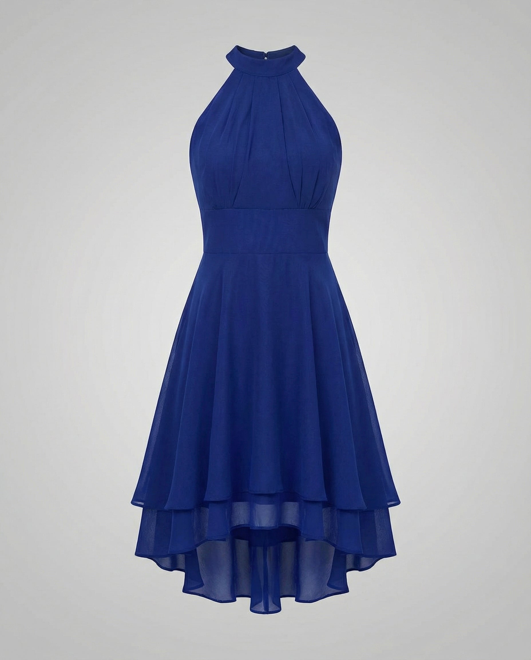 Women's Layered Halterneck Dress with Flowing Chiffon Skirt for Elegance