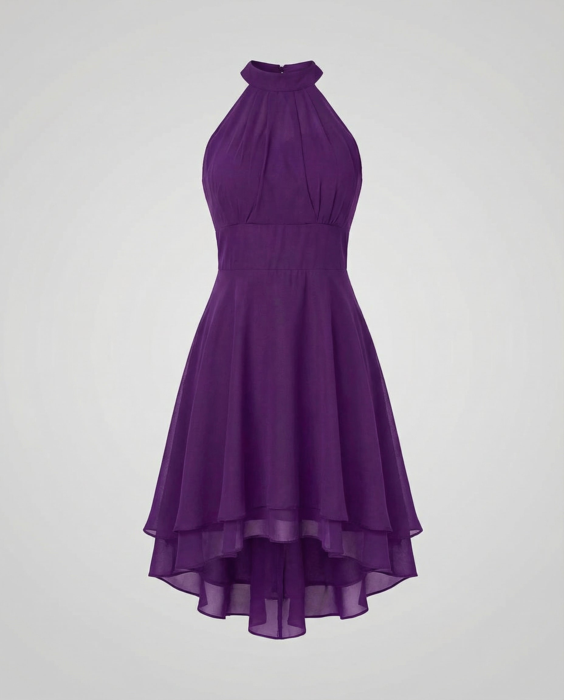 Women's Layered Halterneck Dress with Flowing Chiffon Skirt for Elegance