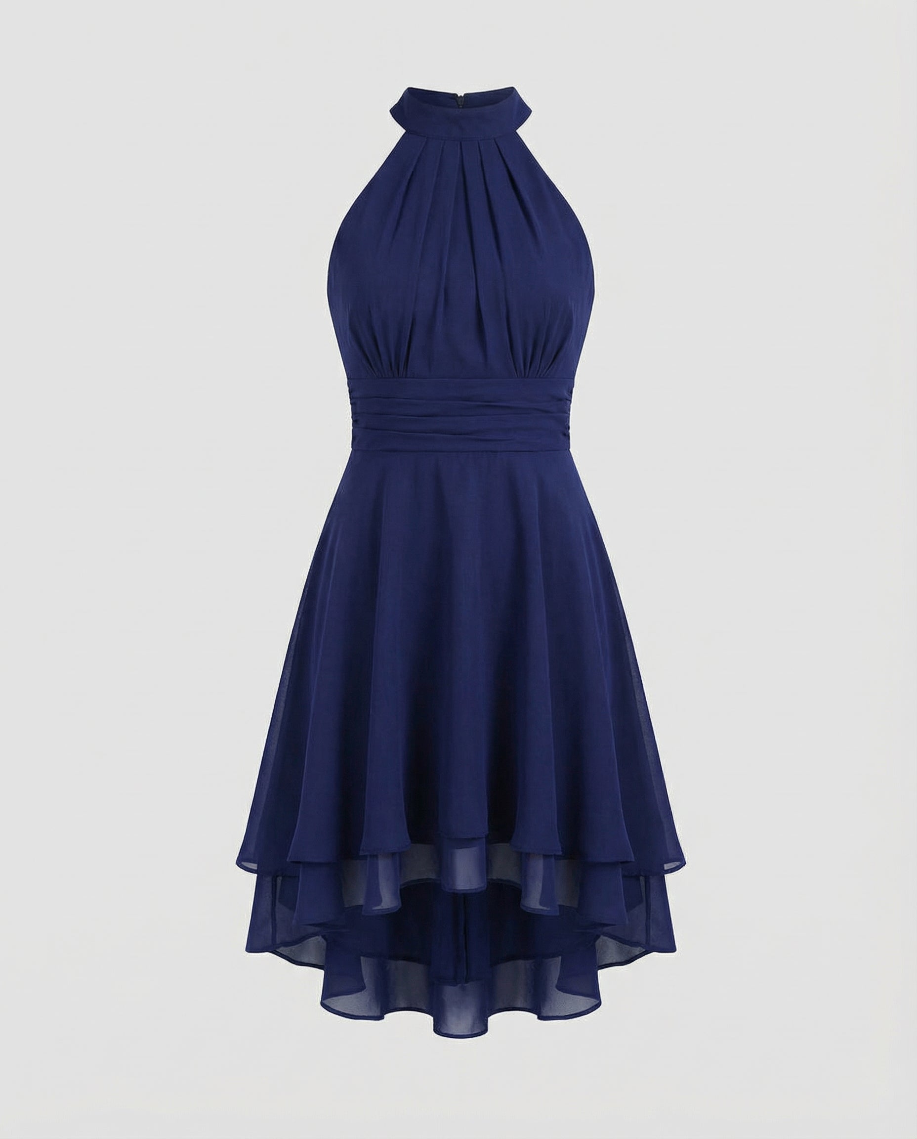 Women's Layered Halterneck Dress with Flowing Chiffon Skirt for Elegance