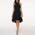 Damen-Halfterminikleid mit mehrlagigem Saum und fließender, leichter Silhouette