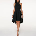 Women's Layered Halterneck Dress with Flowing Chiffon Skirt for Elegance