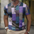Men's Vintage Patchwork Print Short Sleeve Casual Polo Shirt