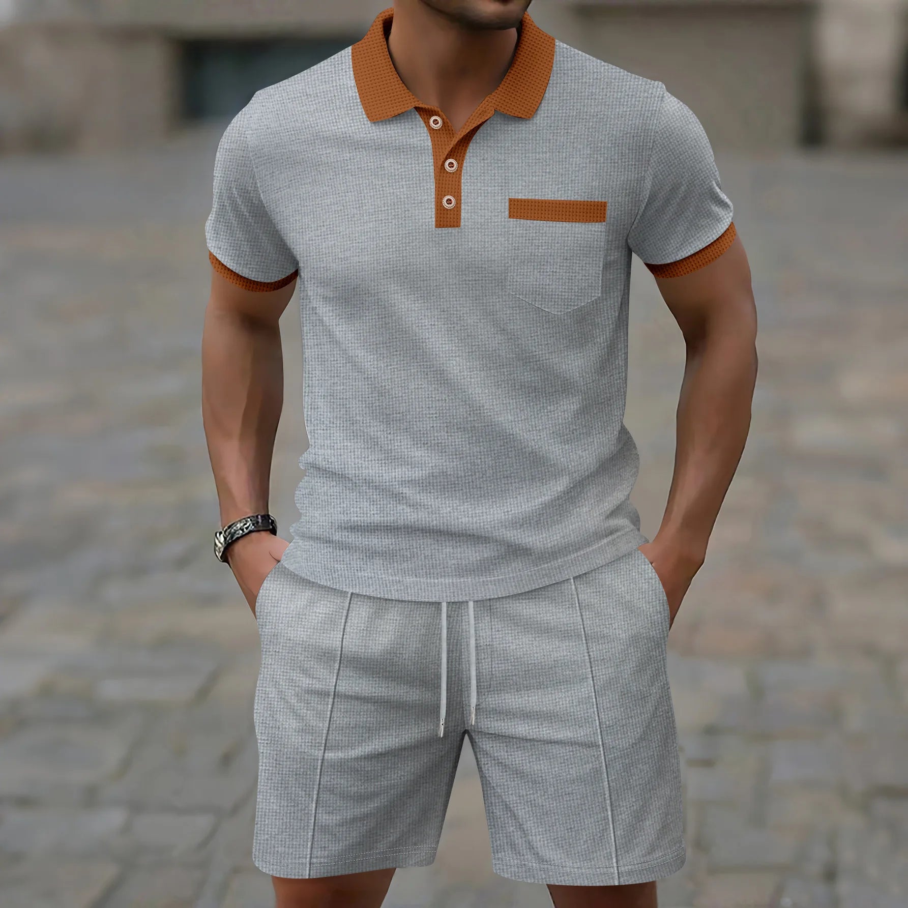 Men’s Textured Polo Short Set