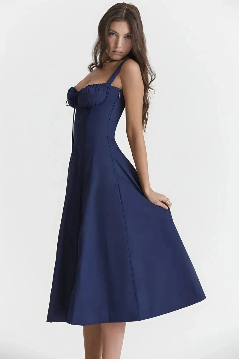 Damen-Midikleid mit Blumenmuster, Korsettoberteil, Seitenschlitz und ausgestelltem Rock