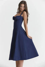 Damen-Midikleid mit Blumenmuster, Korsettoberteil, Seitenschlitz und ausgestelltem Rock