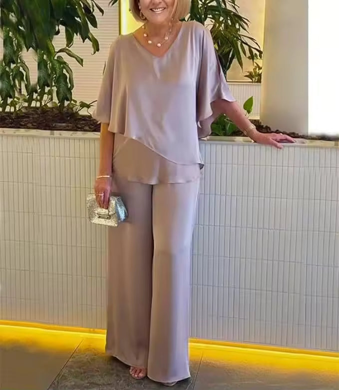 Women's Chiffon Overlay Two-Piece Set