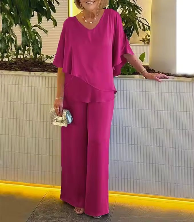 Women's Chiffon Overlay Two-Piece Set