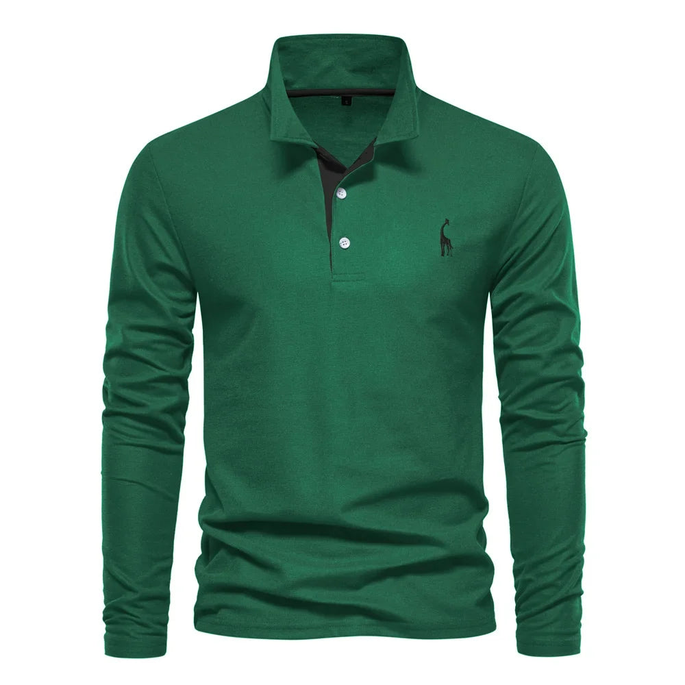 Langærmet poloshirt til mænd med kontrastdetaljer