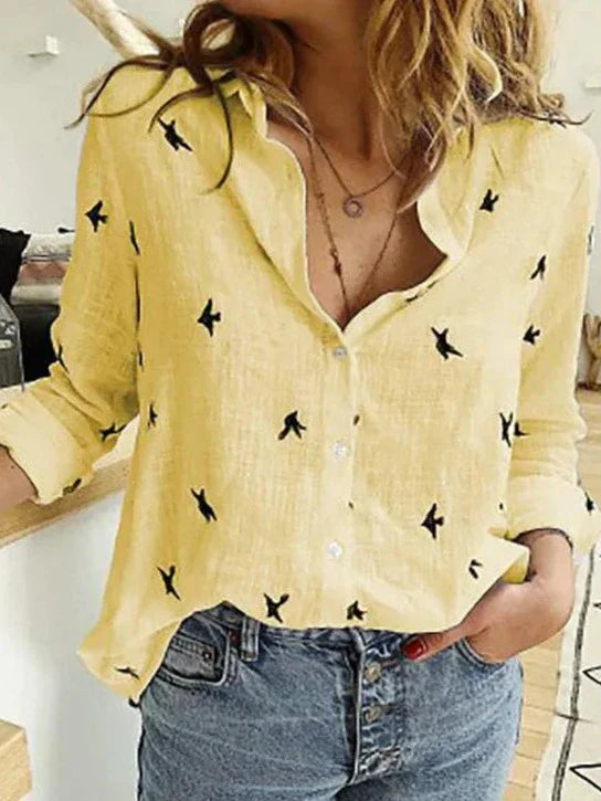 Women Lightweight Blouse with Relaxed Fit and Subtle Bird Print Design