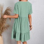 Women's Textured V-Neck Ruffle Hem Casual Mini Dress