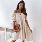 Damen schulterfreies Kleid im Boho-Stil mit bequemer, fließender Passform