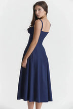 Damen-Midikleid mit Blumenmuster, Korsettoberteil, Seitenschlitz und ausgestelltem Rock