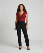Damen Spitzen-Body mit V-Ausschnitt und figurbetontem Design mit kurzen Ärmeln