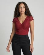 Damen Spitzen-Body mit V-Ausschnitt und figurbetontem Design mit kurzen Ärmeln