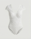 Damen Spitzen-Body mit V-Ausschnitt und figurbetontem Design mit kurzen Ärmeln