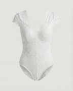 Damen Spitzen-Body mit V-Ausschnitt und figurbetontem Design mit kurzen Ärmeln