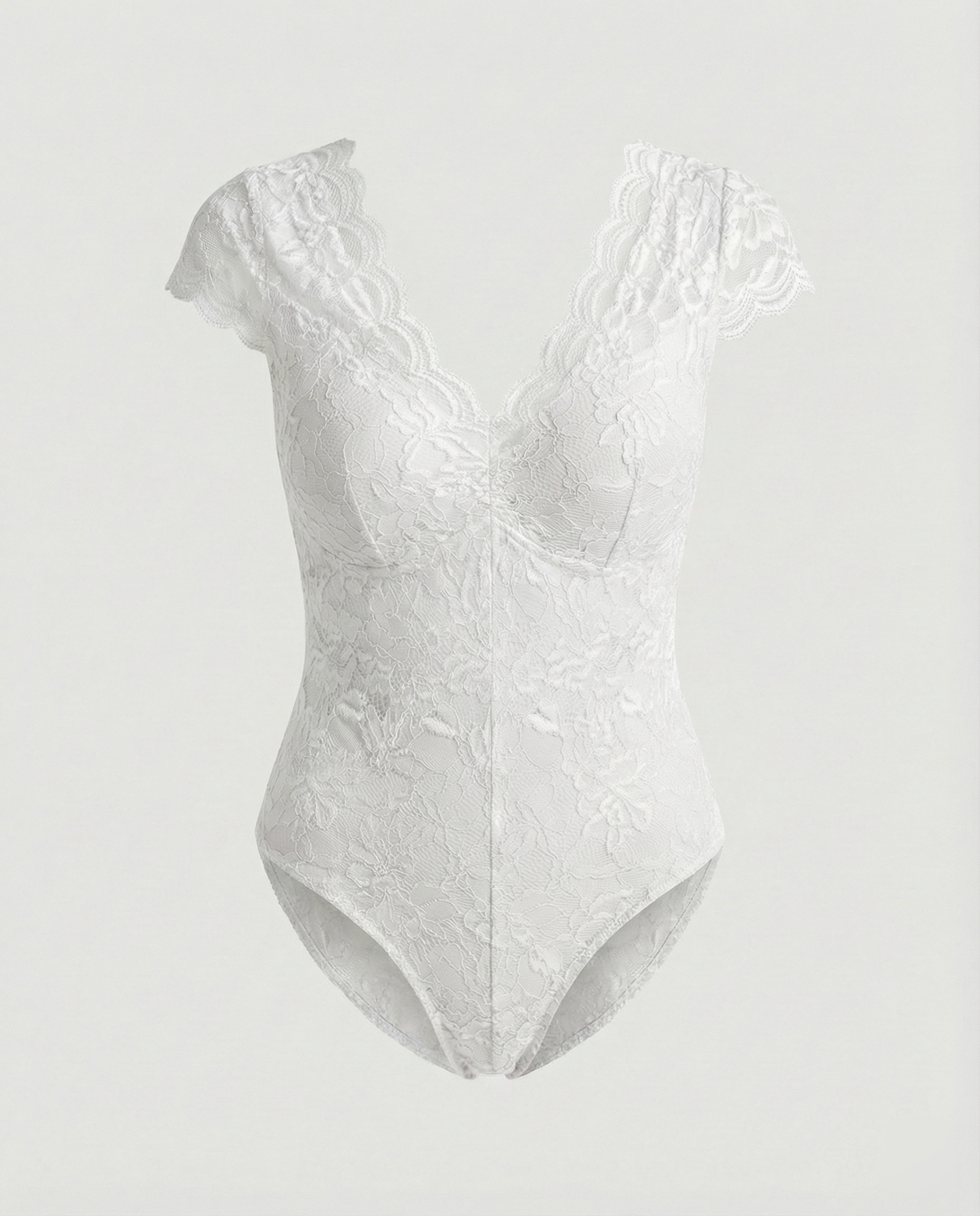 Women Lace Bodysuit with V-Neck and Fitted Short Sleeve Design
