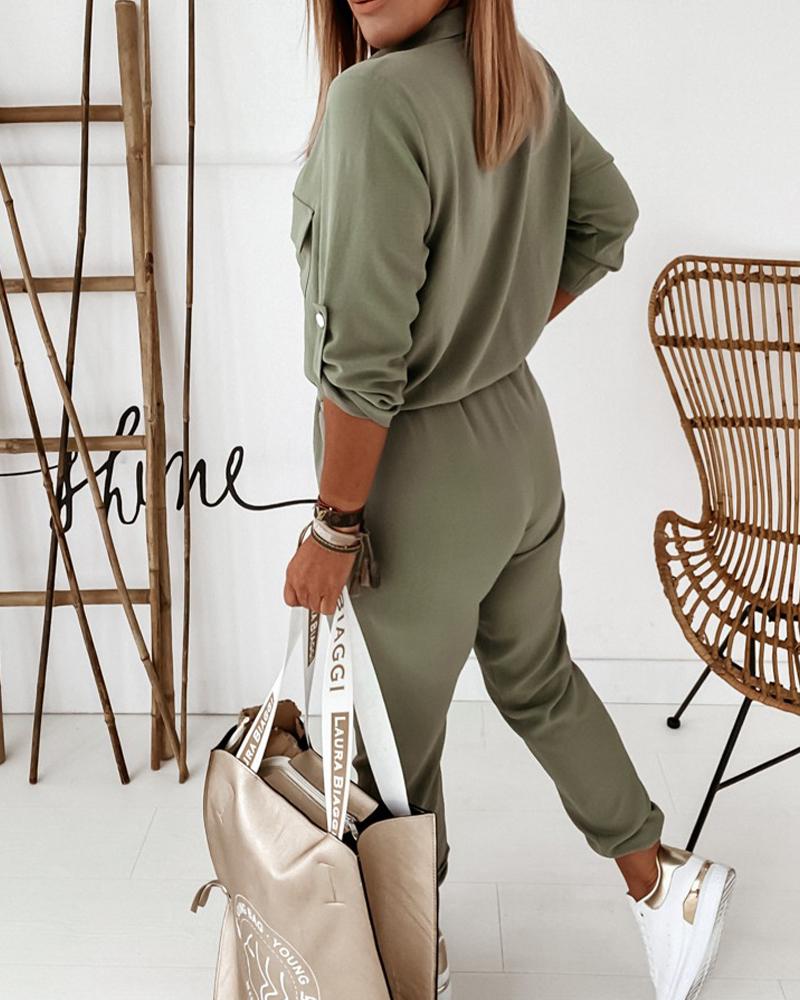 Damen Utility-Jumpsuit mit Knopfleiste und bequemer, schmaler Passform