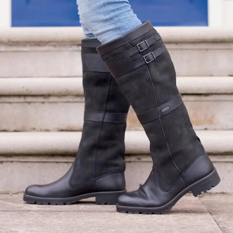 Bottes pour femmes à hauteur du genou, à double boucle et à talon bas