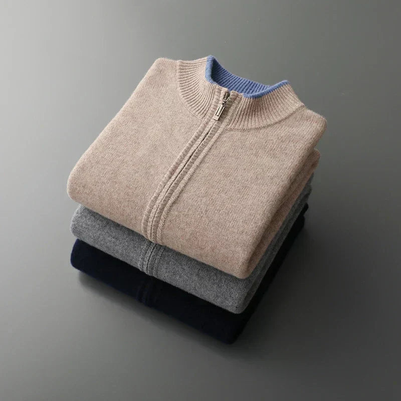Men's Minimalist Zip-Up Knit Cardigan