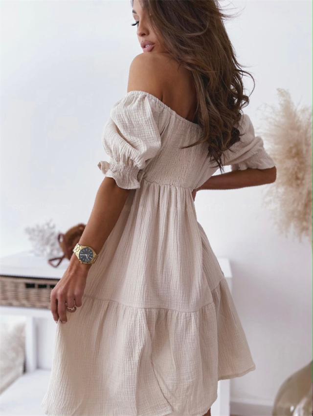 Damen schulterfreies Kleid im Boho-Stil mit bequemer, fließender Passform