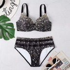 Damen Bikini-Set mit tropischem Muster und hochgeschnittenen Hosen für Strandbekleidung