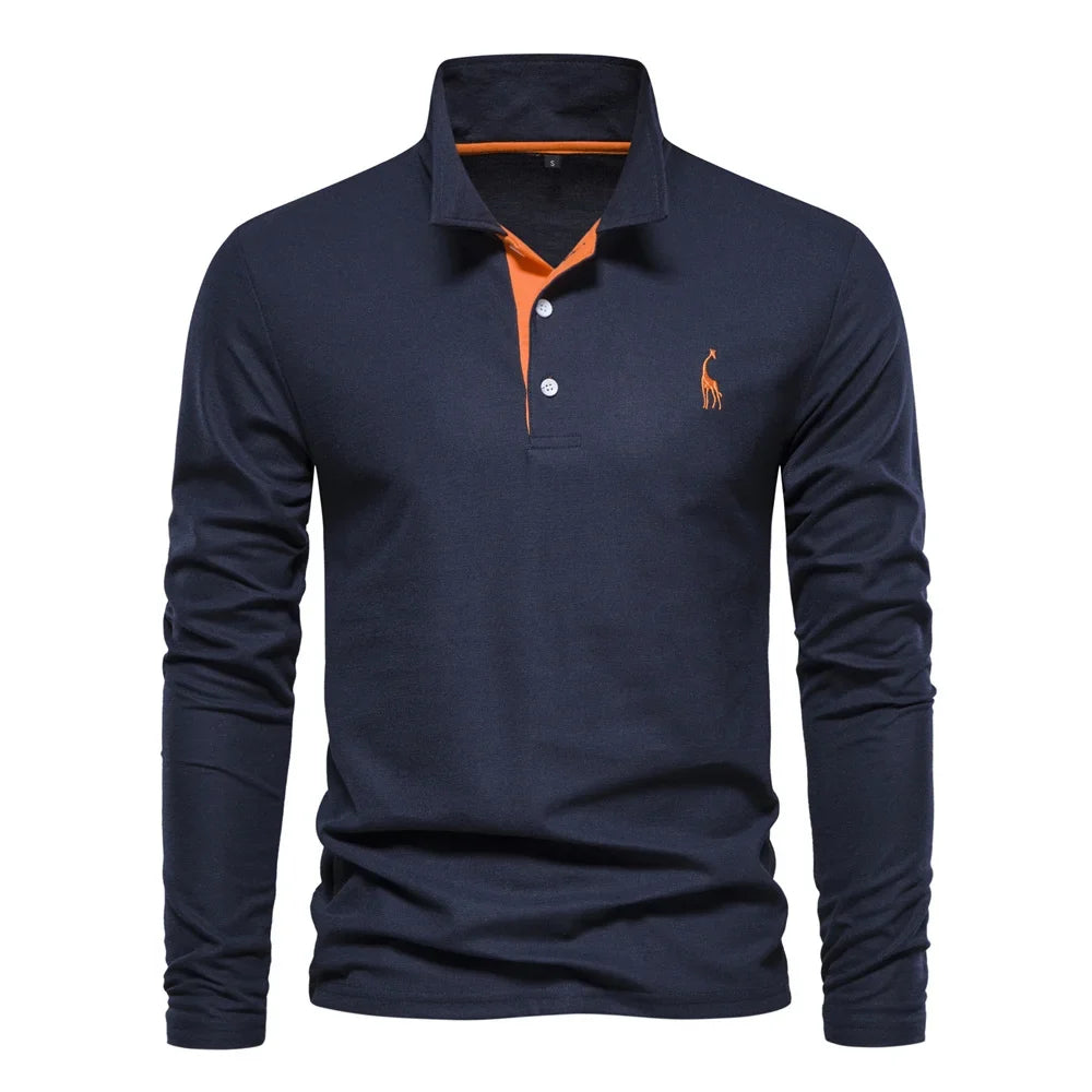 Langærmet poloshirt til mænd med kontrastdetaljer