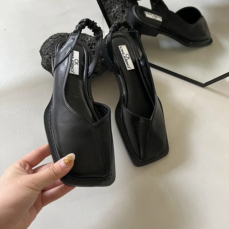 Women's Square Toe Slingback Flats with Elastic Back Strap and Cushioned Comfort Insole