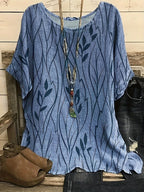 Women's Relaxed Botanical Print Top with Half Sleeves for Everyday Wear