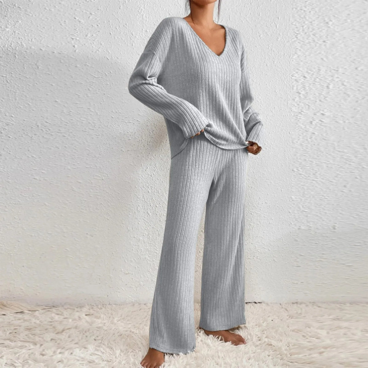 Ensemble d’intérieur pour femme en maille côtelée