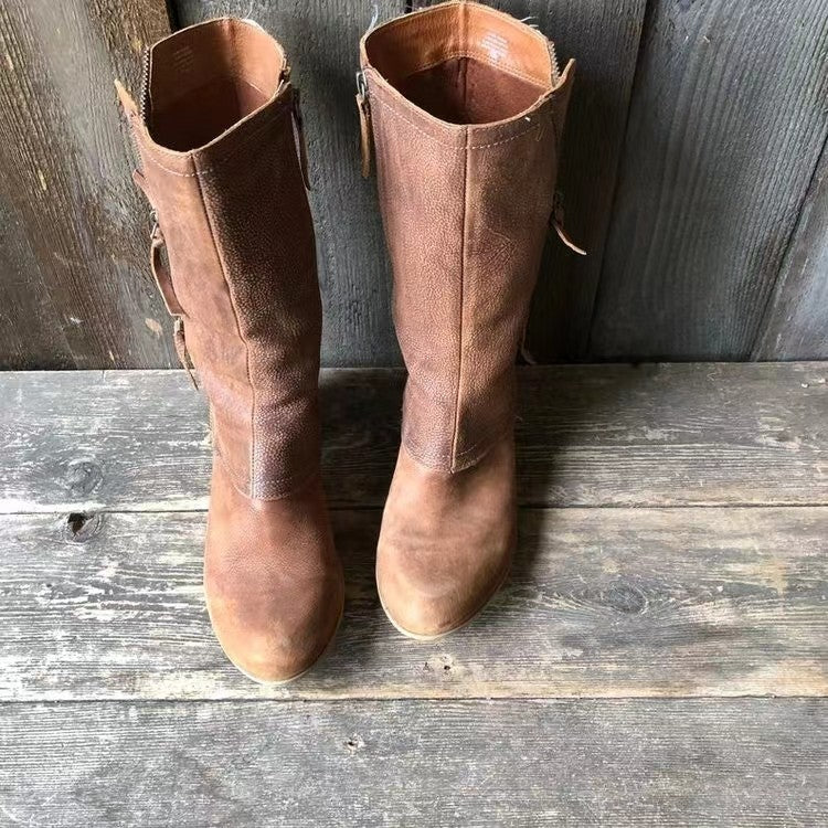 Botas de mujer de media caña, con doble cremallera y tacón bajo
