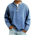 Men's Washed Henley Long Sleeve Sweatshirt with Button Placket