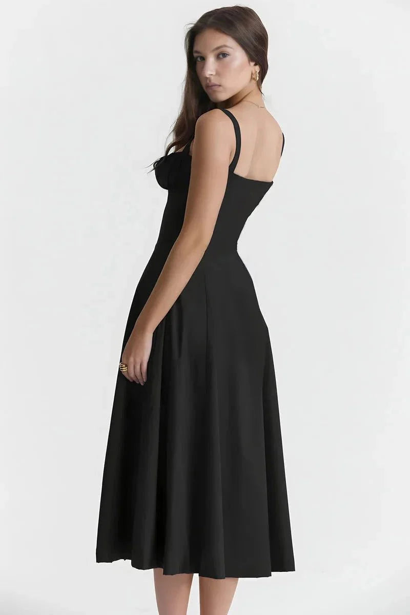 Damen-Midikleid mit Blumenmuster, Korsettoberteil, Seitenschlitz und ausgestelltem Rock