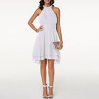 Women's Layered Halterneck Dress with Flowing Chiffon Skirt for Elegance