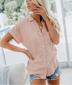 Women's Relaxed Button-Up Blouse with Chest Pocket