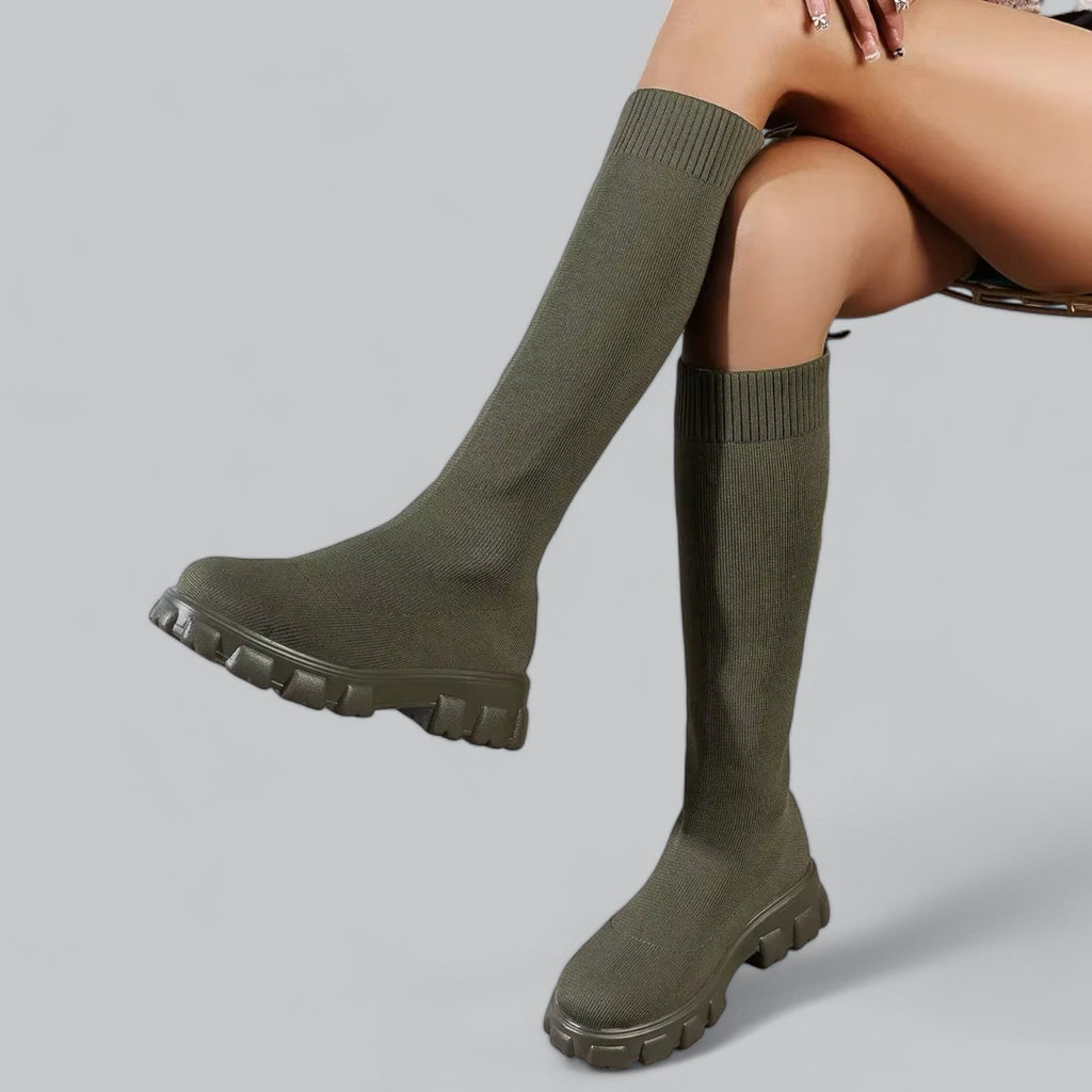 Women's Knit Knee-High Chunky Sole Boots